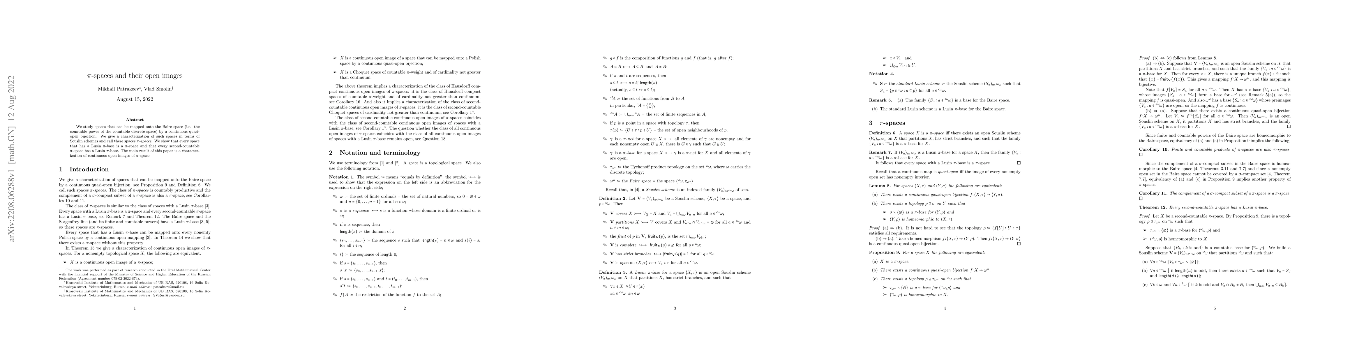 Thumbnail for $\pi$-spaces and their open images