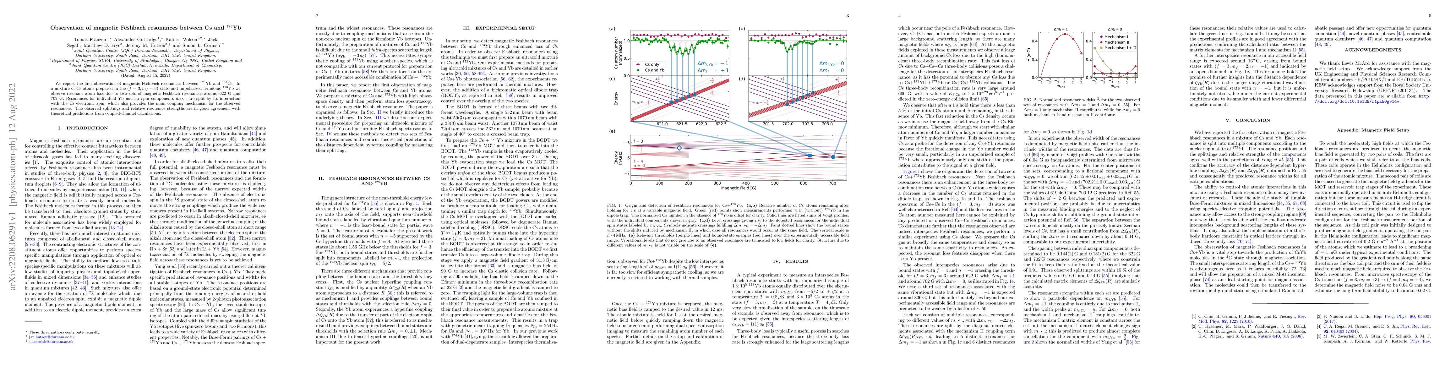 Thumbnail for Observation of magnetic Feshbach resonances between Cs and ${}^{173}$Yb