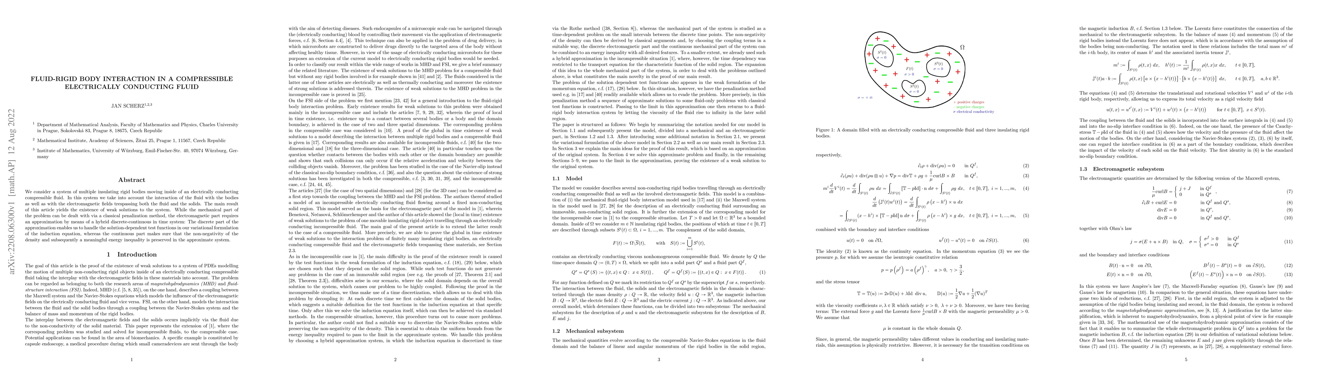 Thumbnail for Fluid-rigid body interaction in a compressible electrically conducting
  fluid