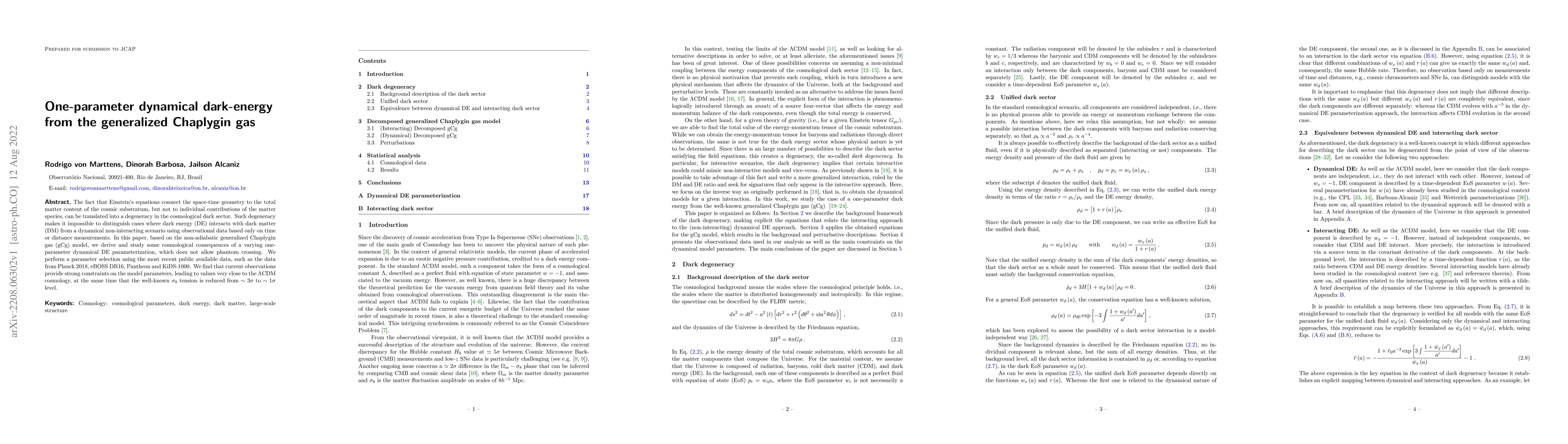 Thumbnail for One-parameter dynamical dark-energy from the generalized Chaplygin gas