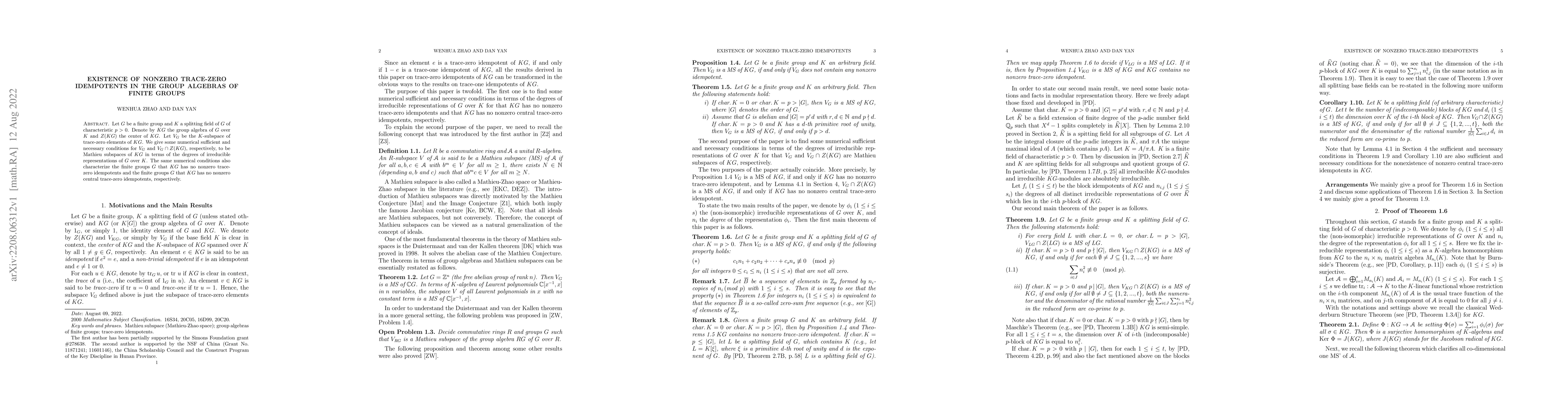 Thumbnail for Existence of Nonzero Trace-Zero Idempotents in the Group Algebras of
  Finite Groups