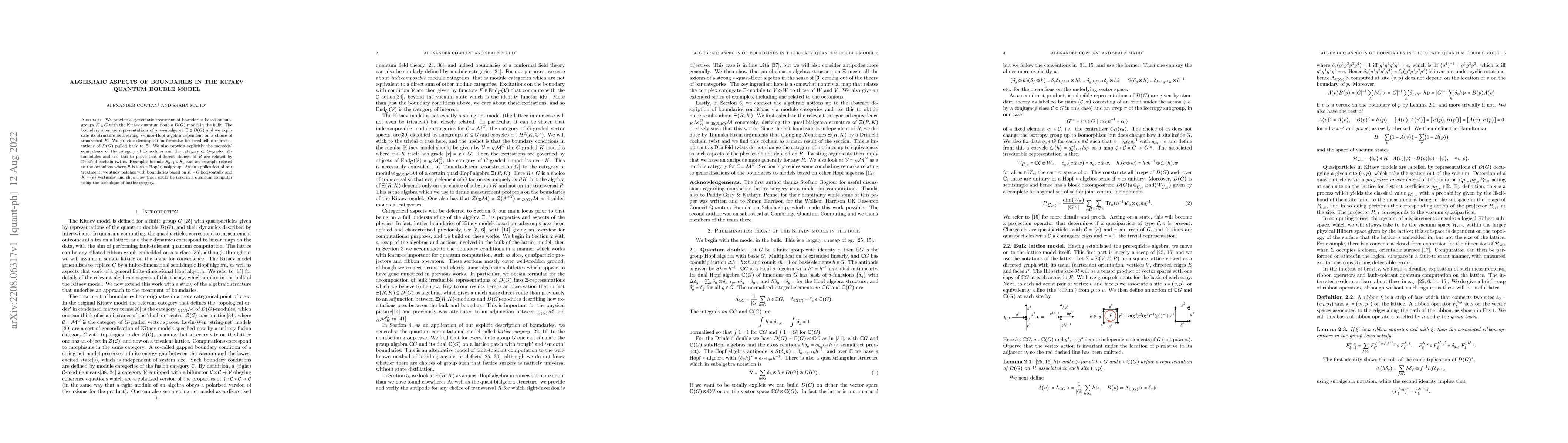 Thumbnail for Algebraic Aspects of Boundaries in the Kitaev Quantum Double Model