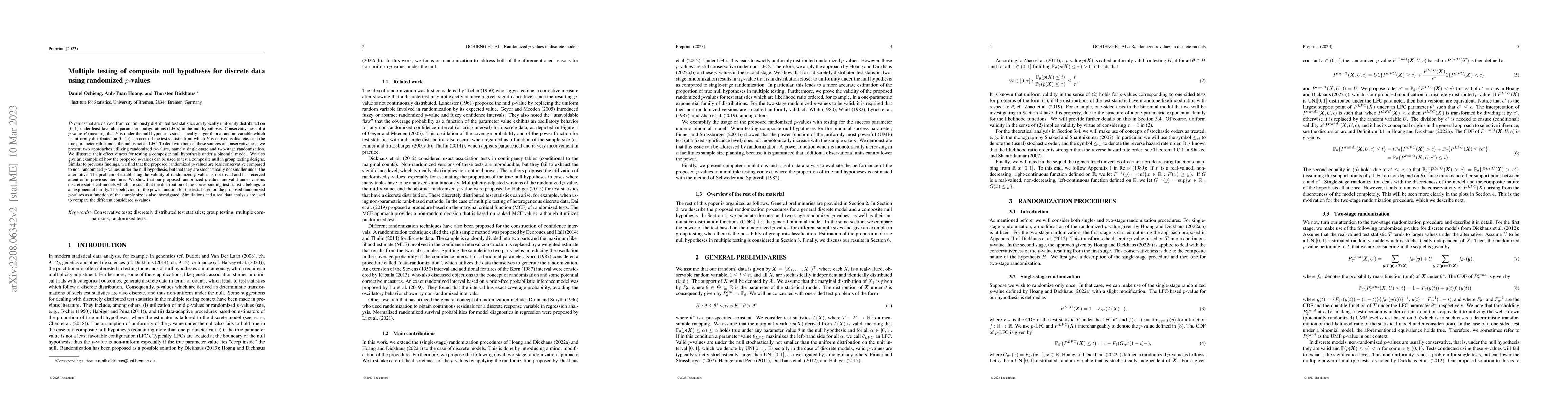 Thumbnail for Multiple testing of composite null hypotheses for discrete data using
  randomized $p$-values