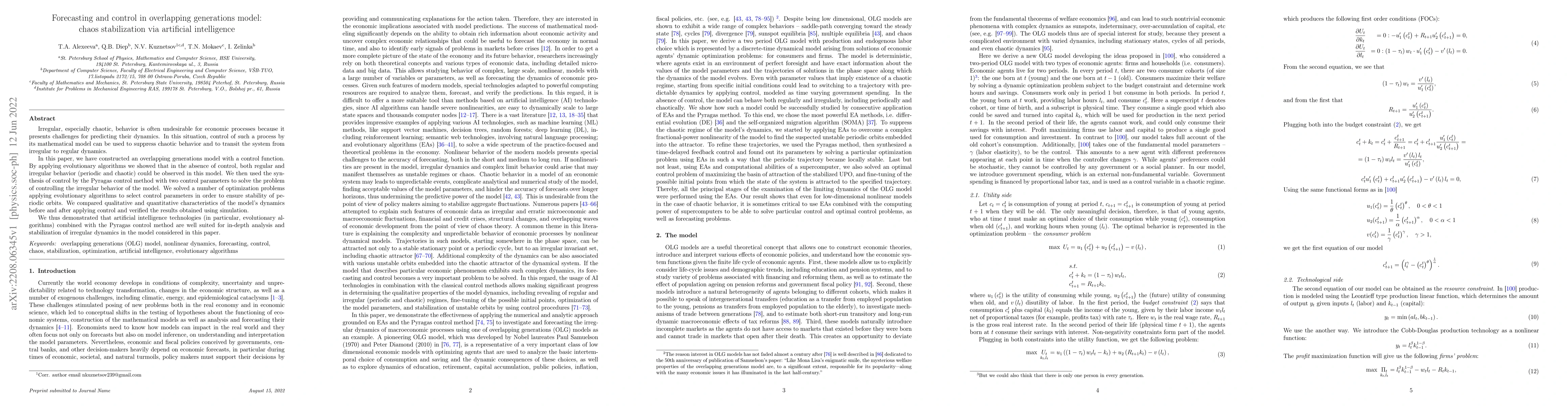 Thumbnail for Forecasting and control in overlapping generations model: chaos
  stabilization via artificial intelligence