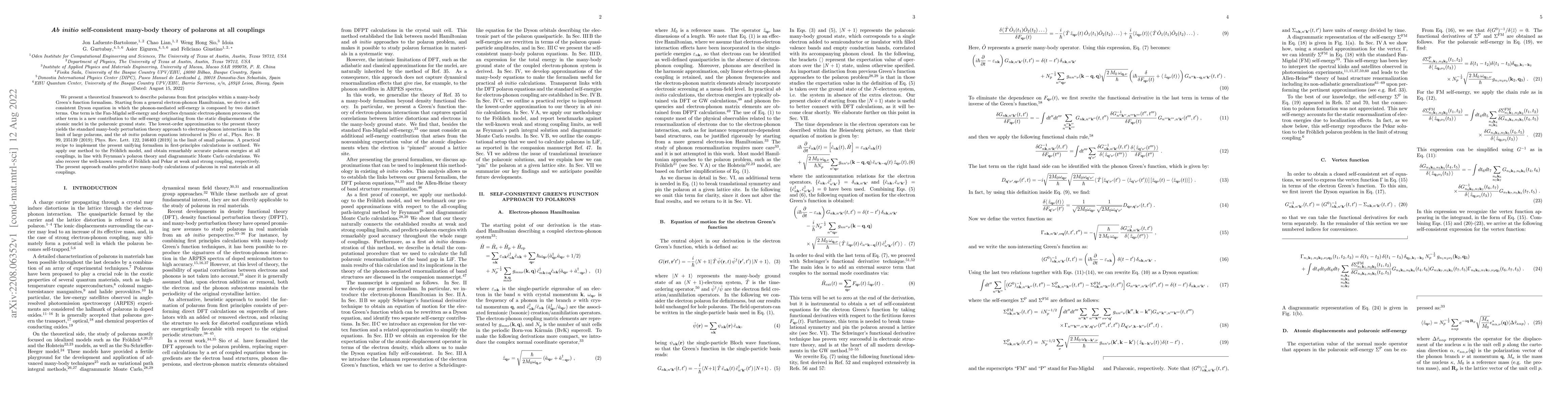 Thumbnail for Ab initio self-consistent many-body theory of polarons at all couplings