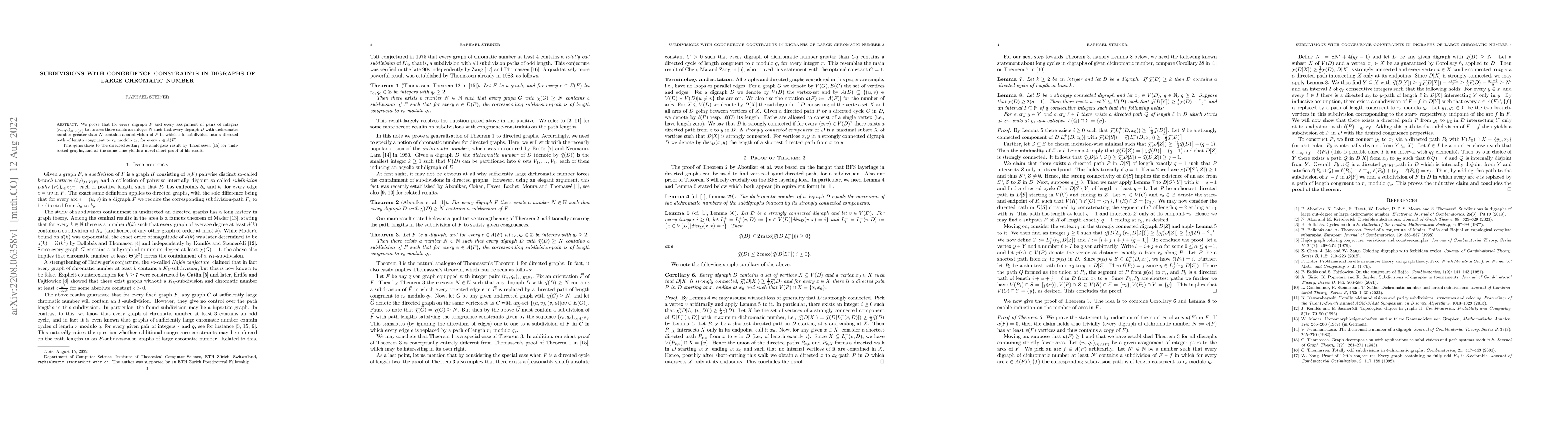 Thumbnail for Subdivisions with congruence constraints in digraphs of large chromatic
  number
