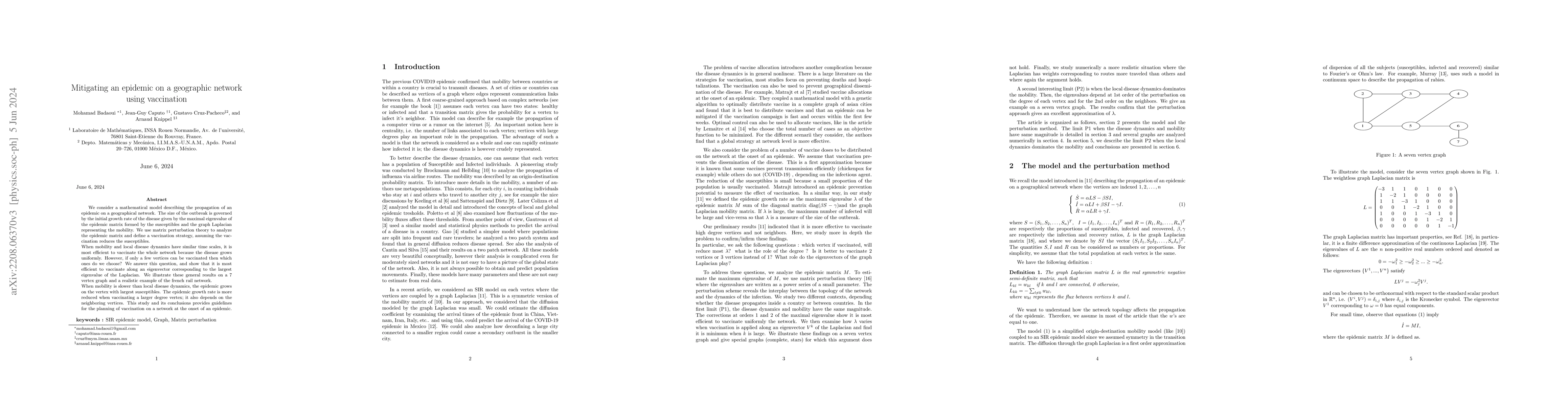 Thumbnail for Mitigating an epidemic on a geographic network using vaccination
