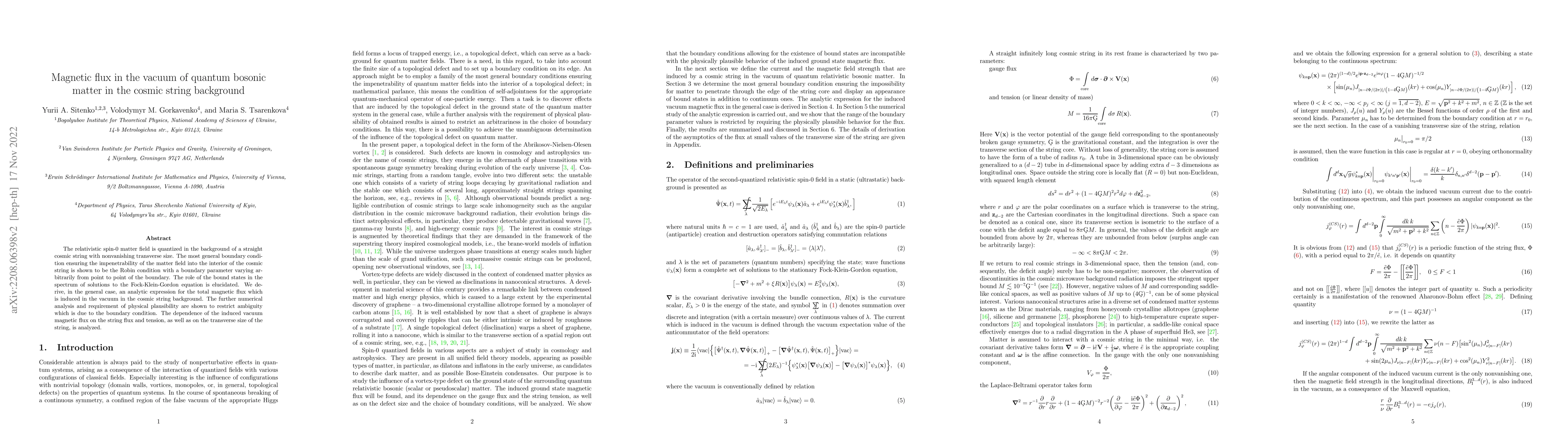 Thumbnail for Magnetic flux in the vacuum of quantum bosonic matter in the cosmic
  string background