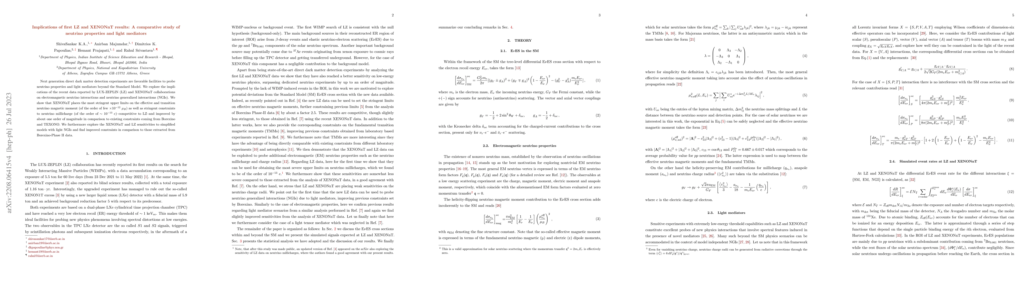 Thumbnail for Implications of first LZ and XENONnT results: A comparative study of
  neutrino properties and light mediators
