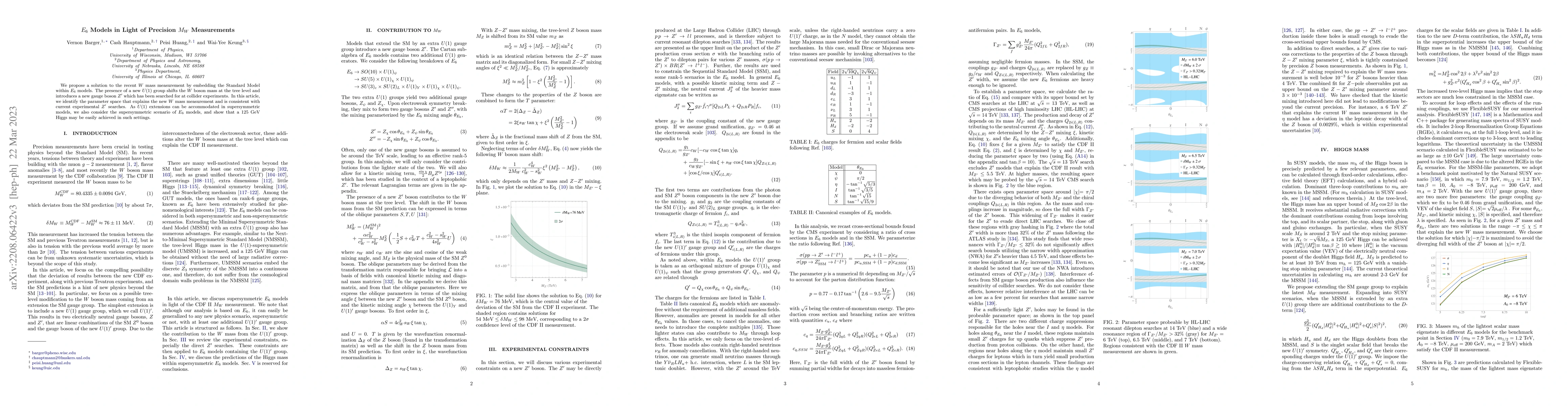 Thumbnail for $E_6$ Models in Light of Precision $M_W$ Measurements