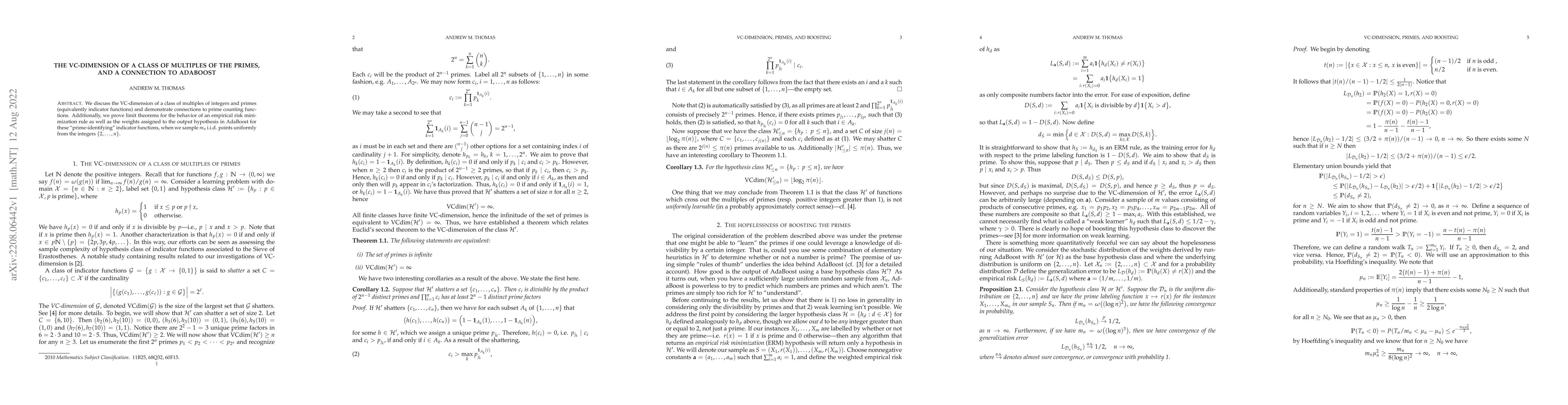 Thumbnail for The VC-dimension of a class of multiples of the primes, and a connection
  to AdaBoost