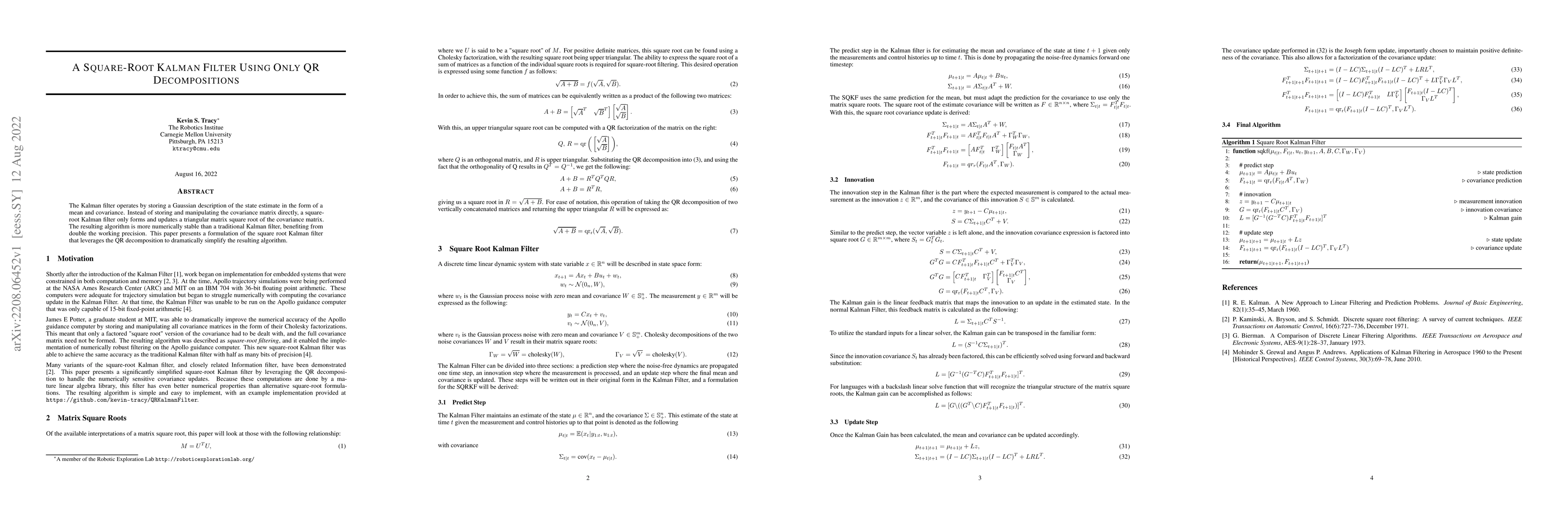 Thumbnail for A Square-Root Kalman Filter Using Only QR Decompositions
