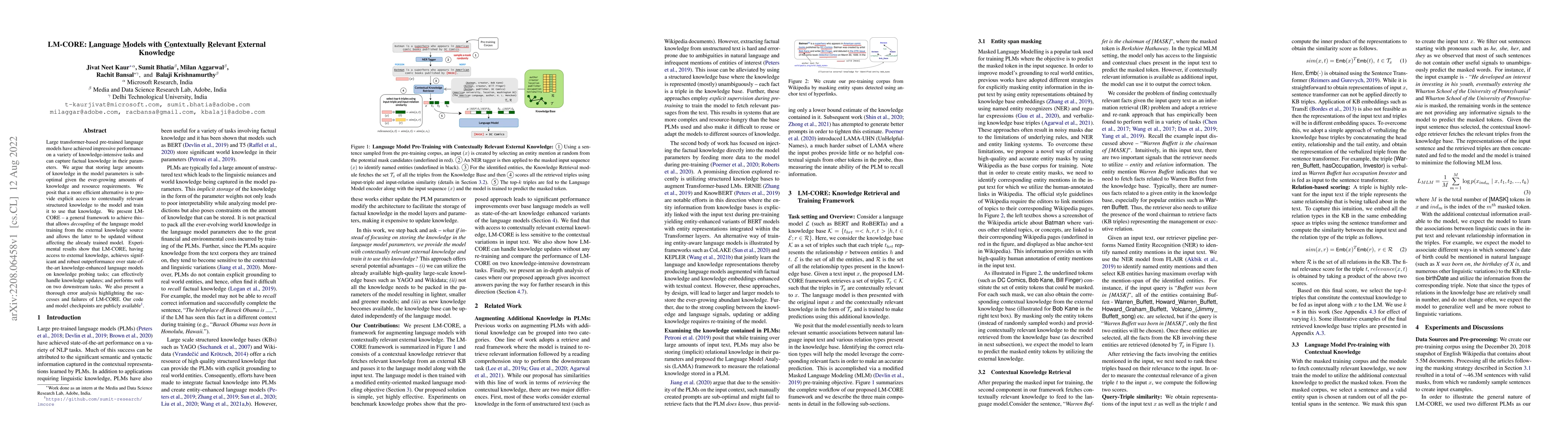 Thumbnail for LM-CORE: Language Models with Contextually Relevant External Knowledge