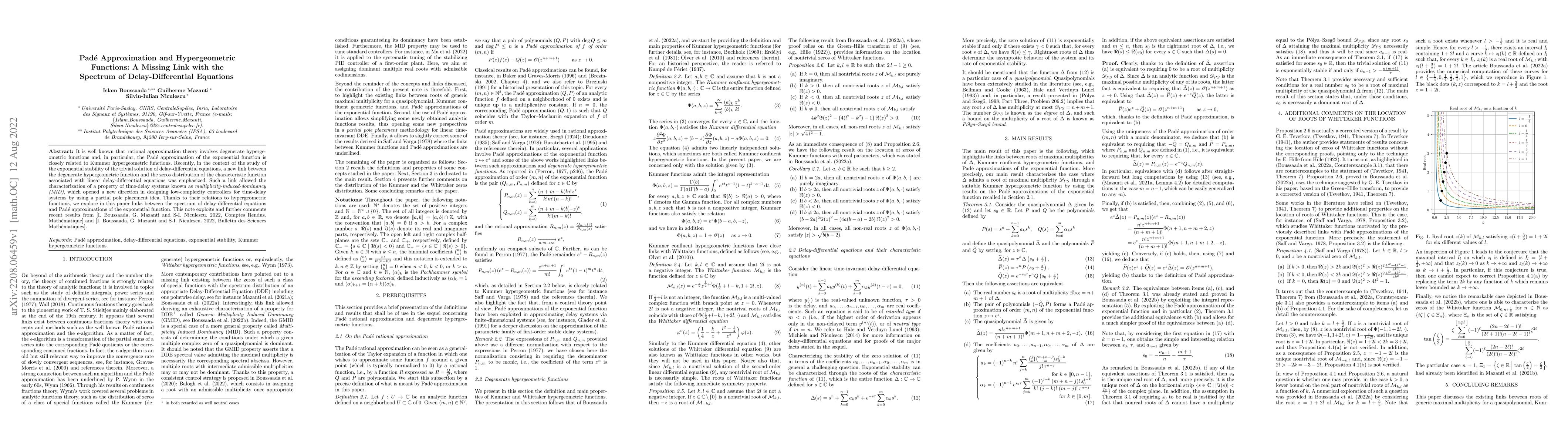 Thumbnail for Pad\'e Approximation and Hypergeometric Functions: A Missing Link with
  the Spectrum of Delay-Differential Equations