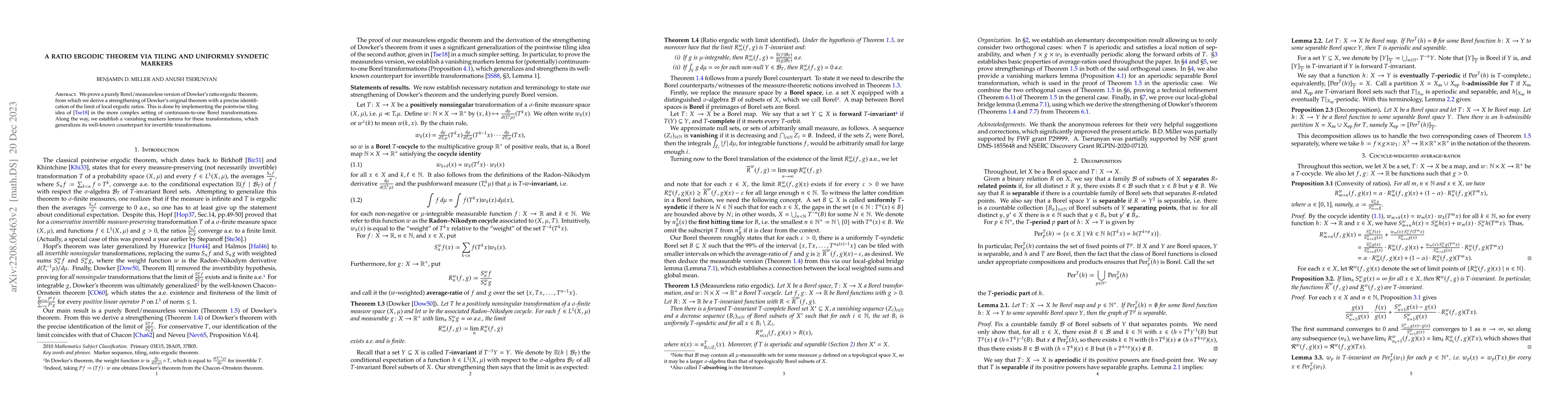 Thumbnail for A ratio ergodic theorem via tiling and uniformly syndetic markers