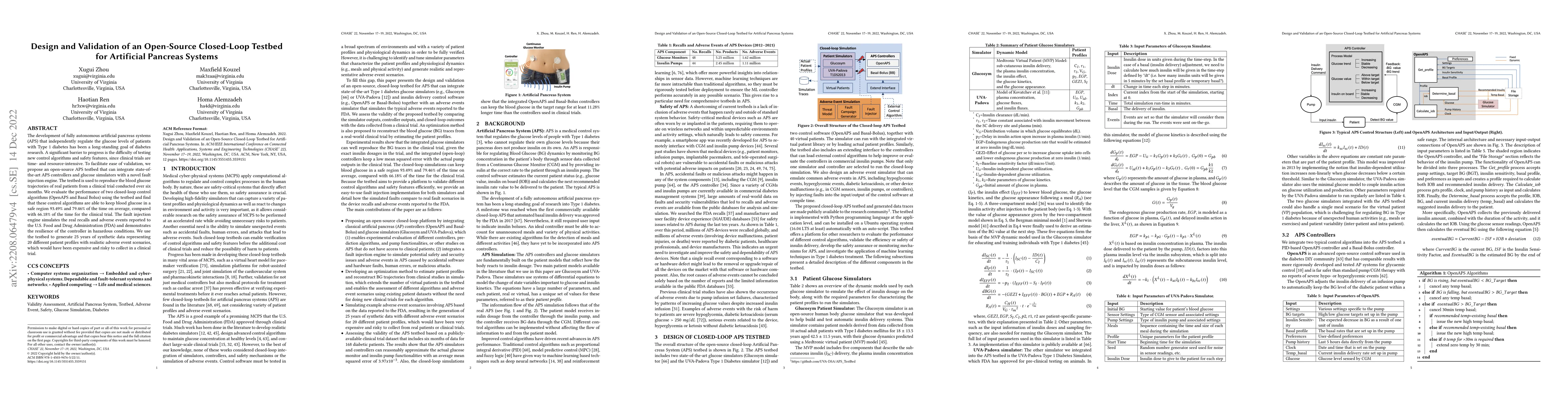 Thumbnail for Design and Validation of an Open-Source Closed-Loop Testbed for
  Artificial Pancreas Systems
