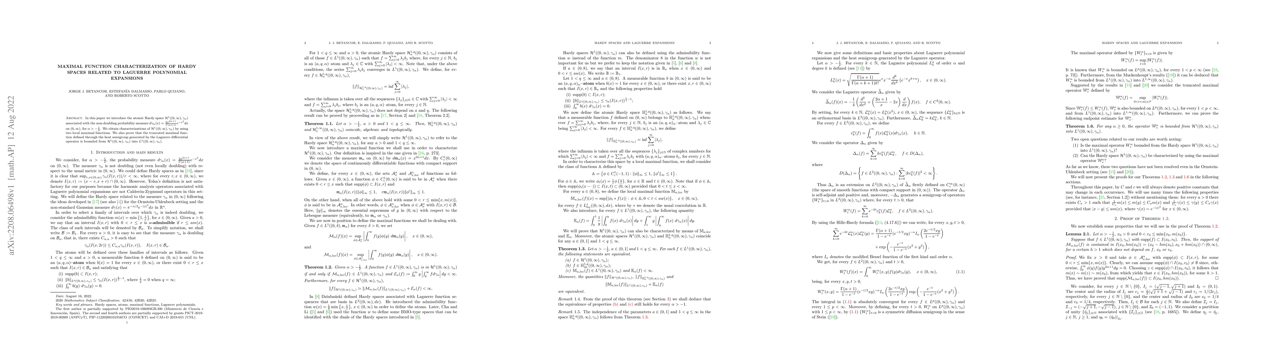 Thumbnail for Maximal function characterization of Hardy spaces related to Laguerre
  polynomial expansions