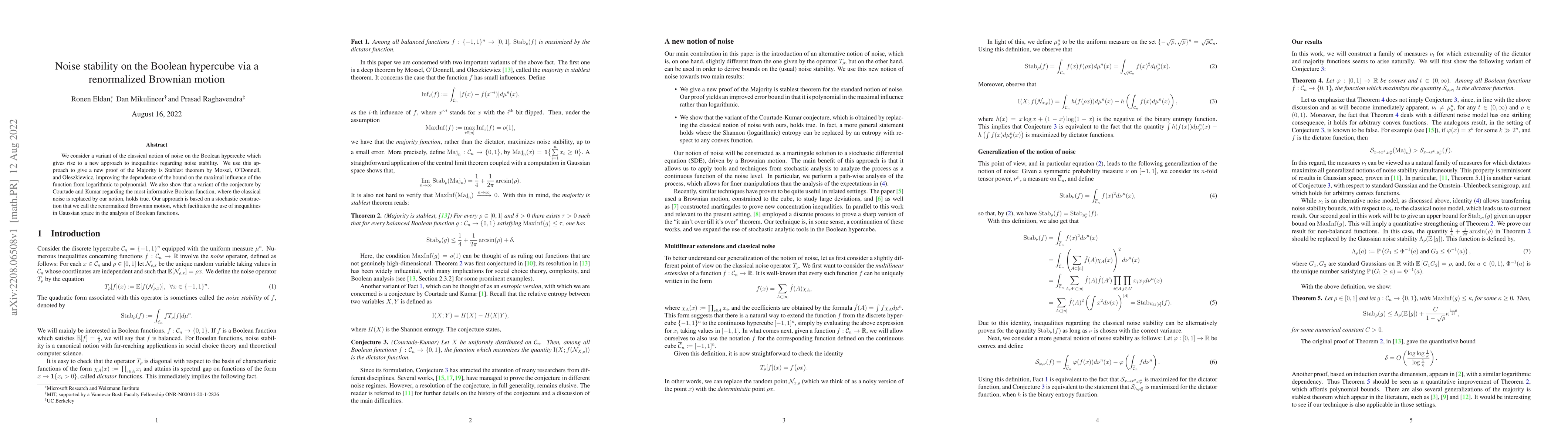 Thumbnail for Noise stability on the Boolean hypercube via a renormalized Brownian
  motion