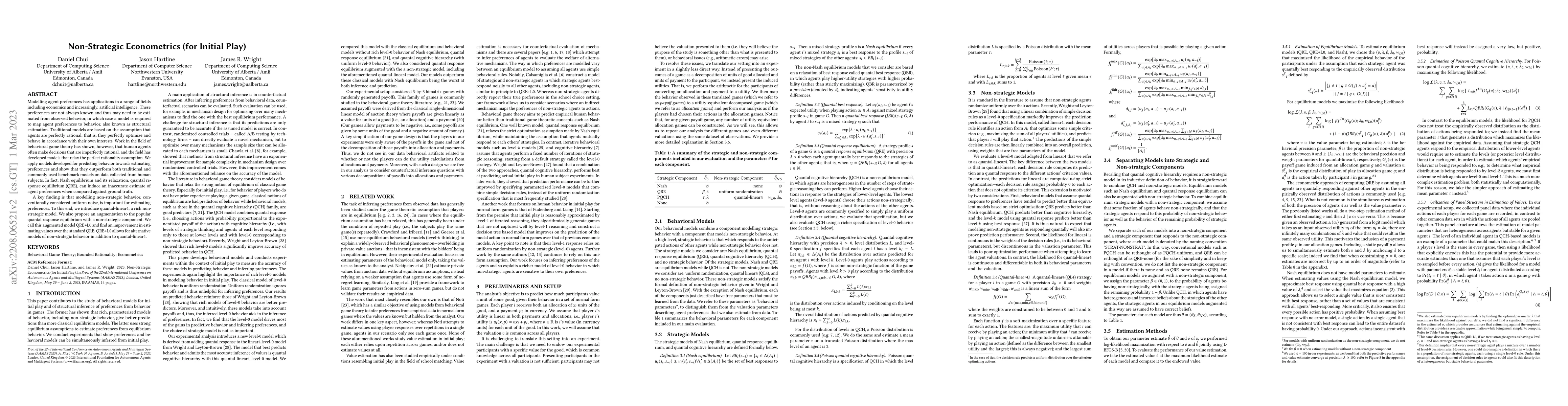 Thumbnail for Non-strategic Econometrics (for Initial Play)