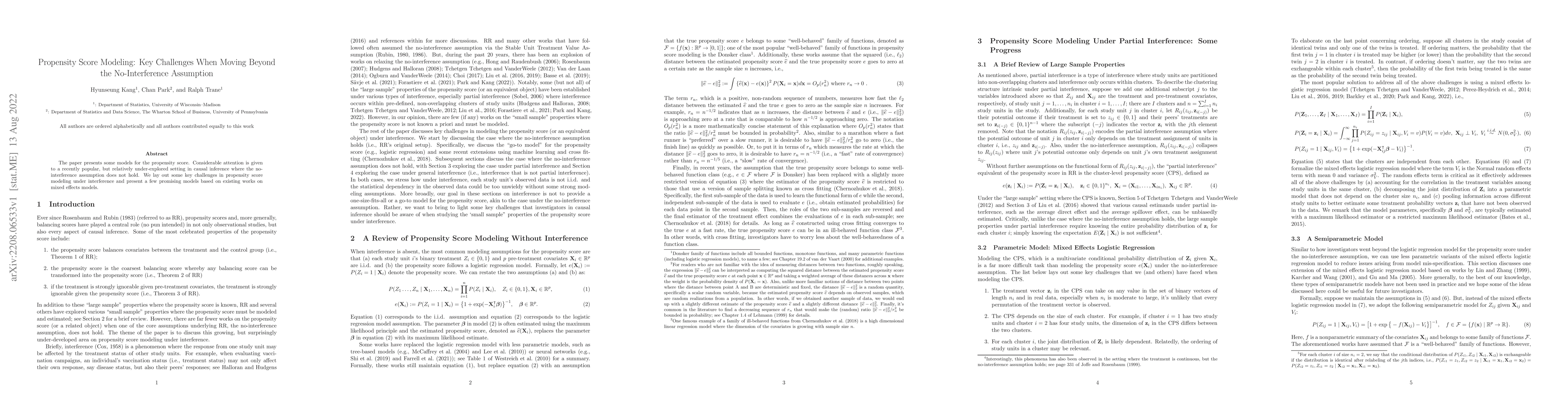 Thumbnail for Propensity Score Modeling: Key Challenges When Moving Beyond the
  No-Interference Assumption