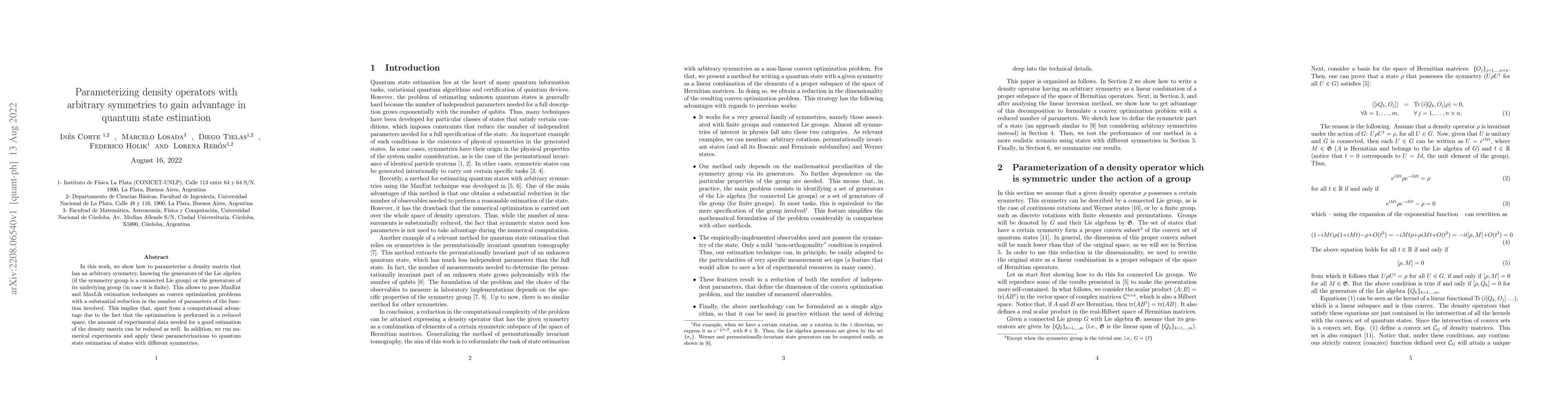 Thumbnail for Parameterizing density operators with arbitrary symmetries to gain
  advantage in quantum state estimation