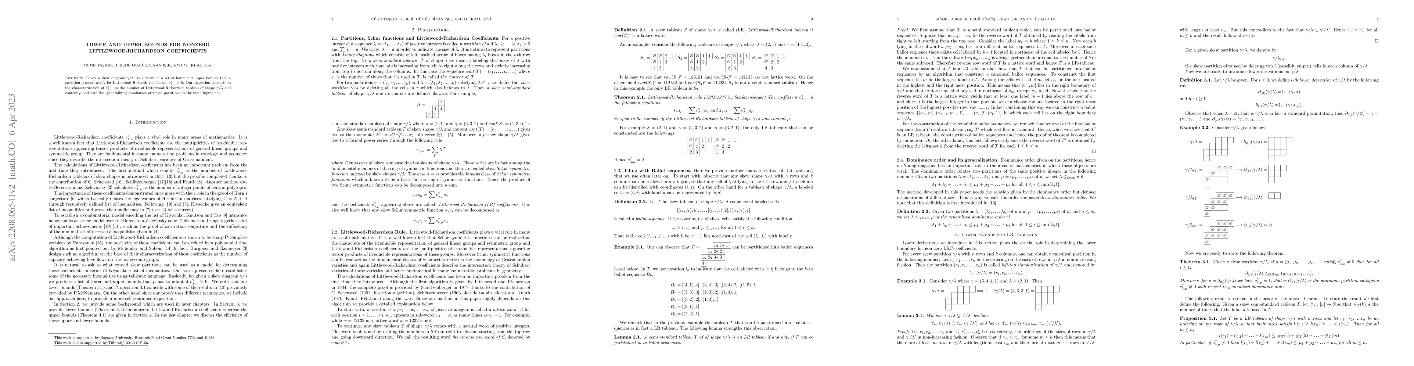 Thumbnail for Lower and Upper Bounds for Nonzero Littlewood-Richardson Coefficients