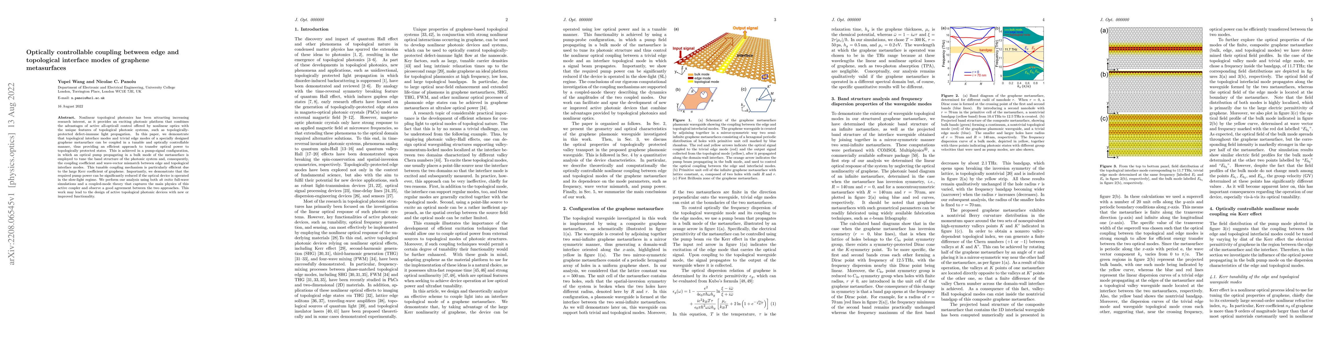 Thumbnail for Optically controllable coupling between edge and topological interface
  modes of graphene metasurfaces