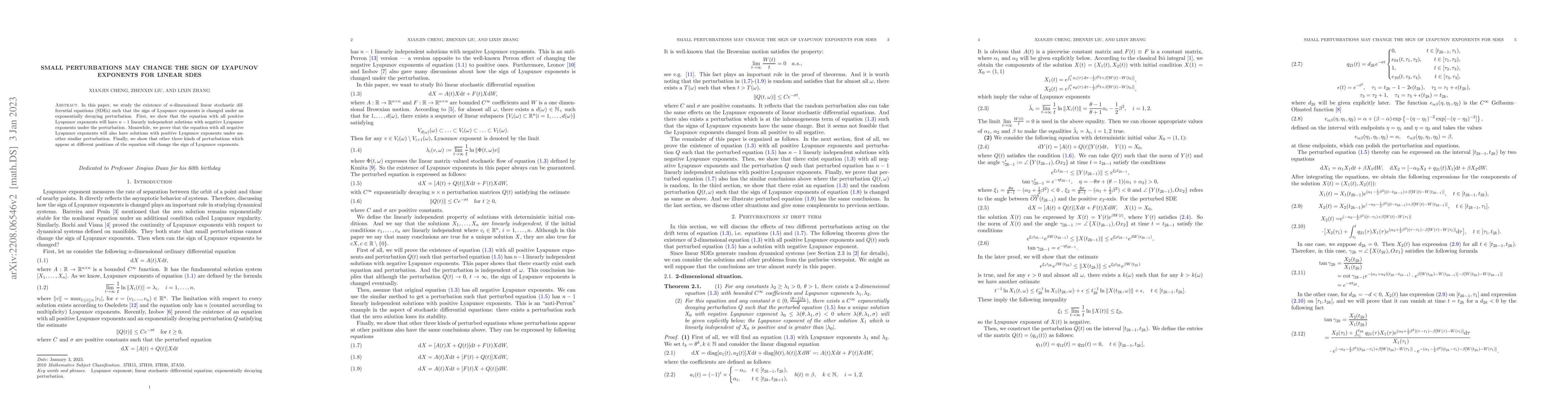 Thumbnail for Small perturbations may change the sign of Lyapunov exponents for linear
  SDEs