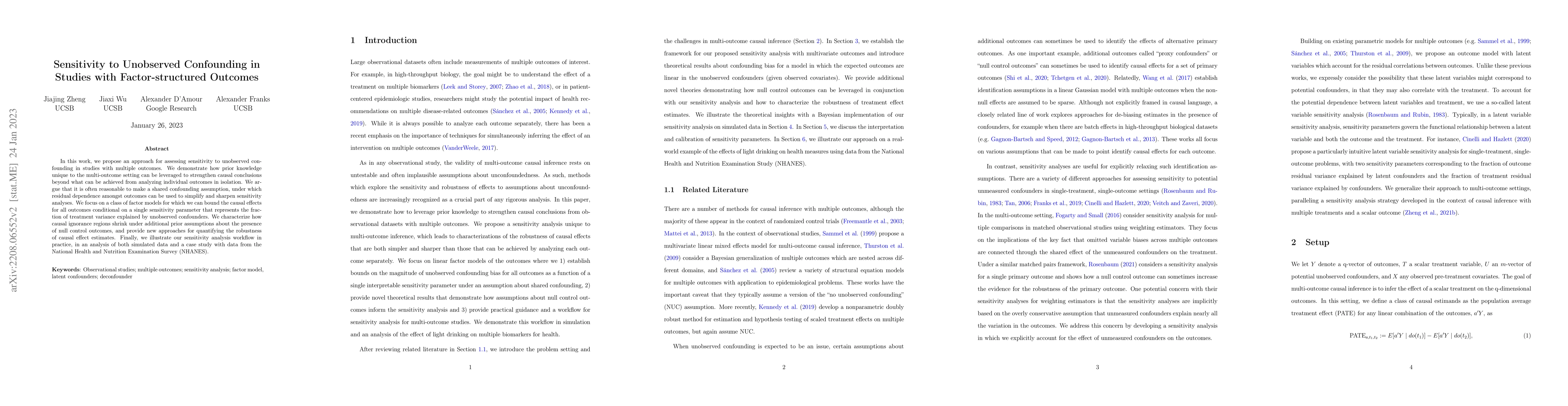 Thumbnail for Sensitivity to Unobserved Confounding in Studies with Factor-structured
  Outcomes