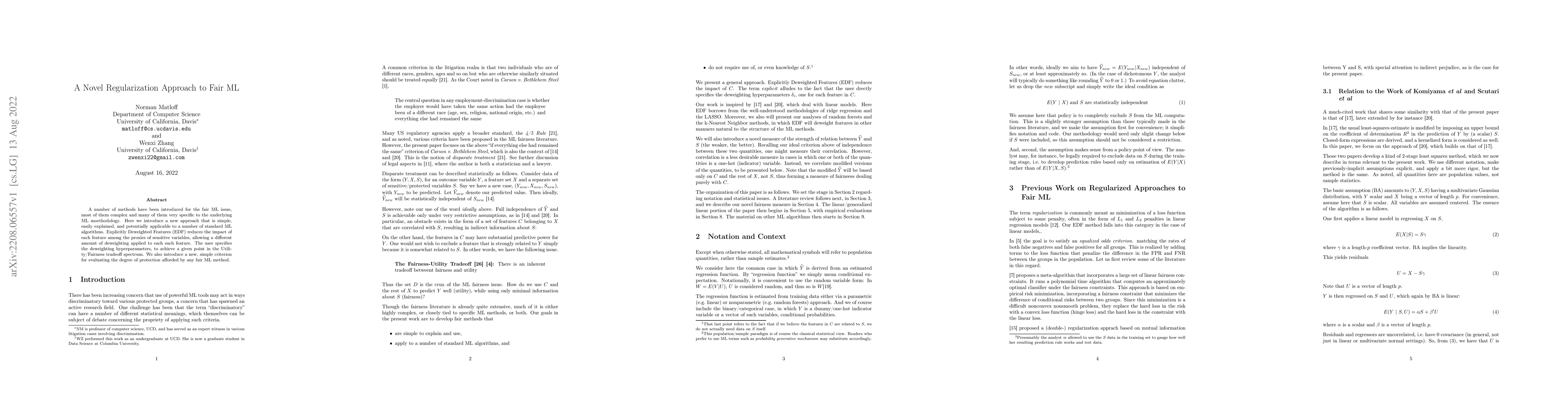 Thumbnail for A Novel Regularization Approach to Fair ML