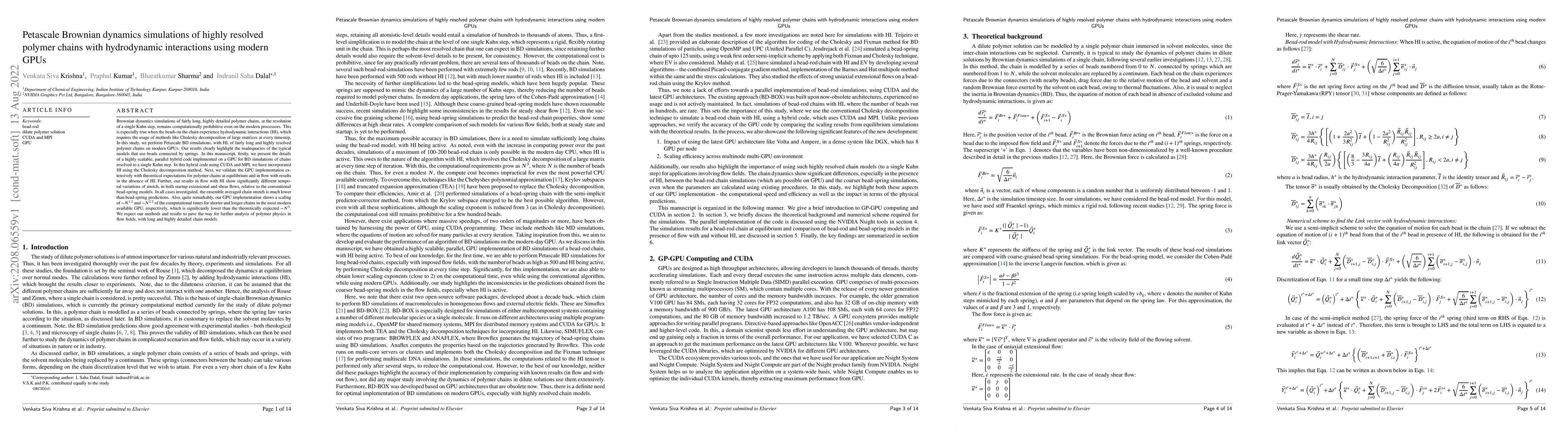 Thumbnail for Petascale Brownian dynamics simulations of highly resolved polymer
  chains with hydrodynamic interactions using modern GPUs