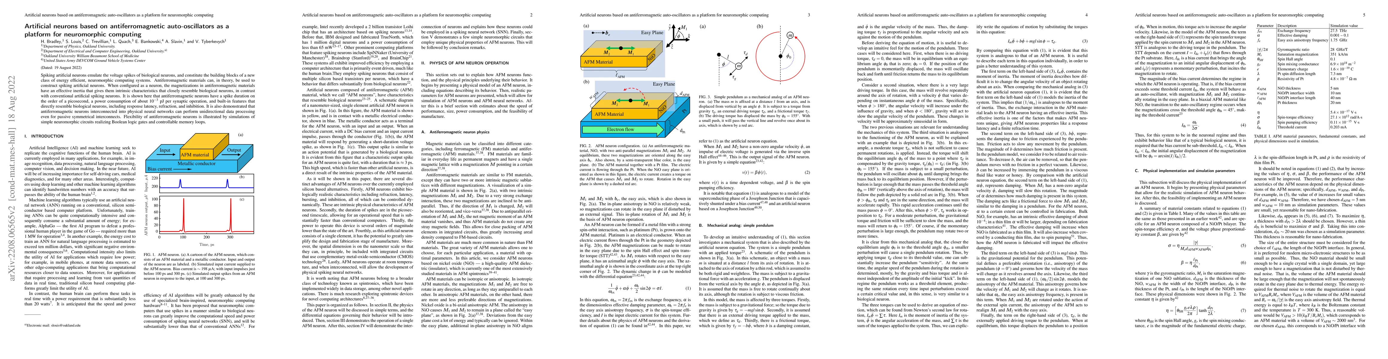 Thumbnail for Artificial neurons based on antiferromagnetic auto-oscillators as a
  platform for neuromorphic computing