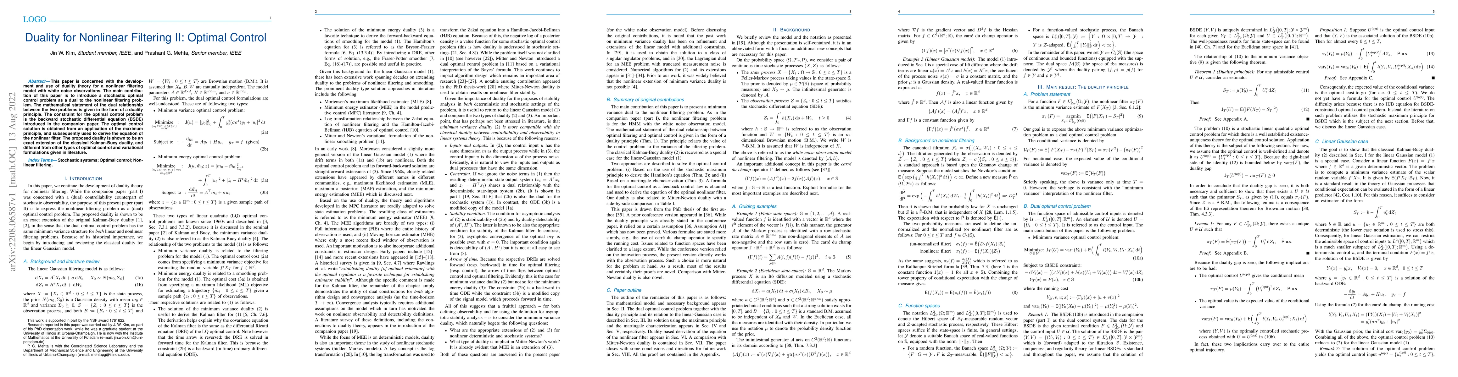 Thumbnail for Duality for Nonlinear Filtering II: Optimal Control