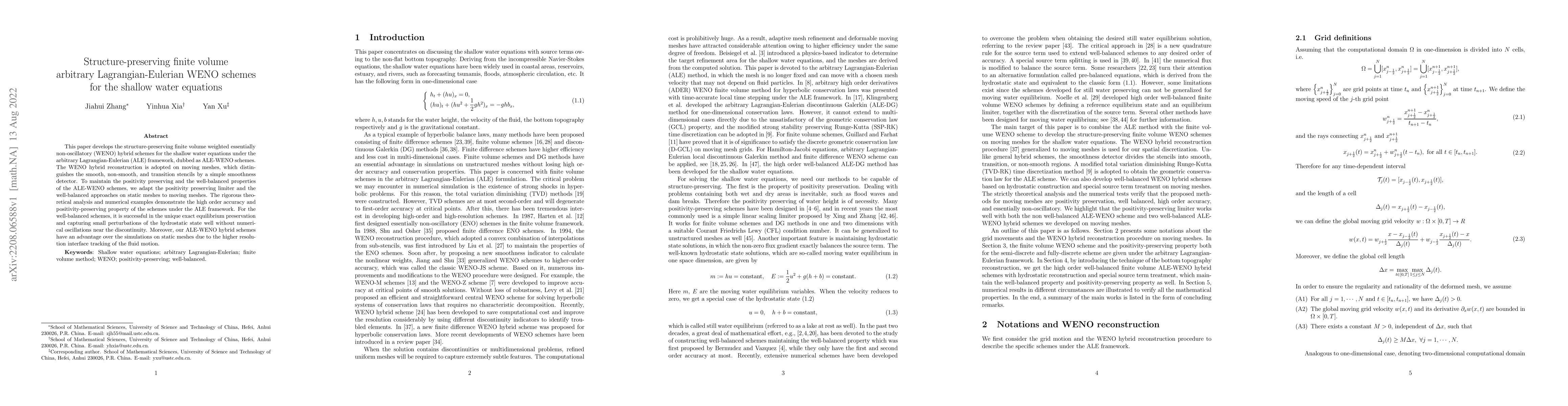 Thumbnail for Structure-preserving finite volume arbitrary Lagrangian-Eulerian WENO
  schemes for the shallow water equations