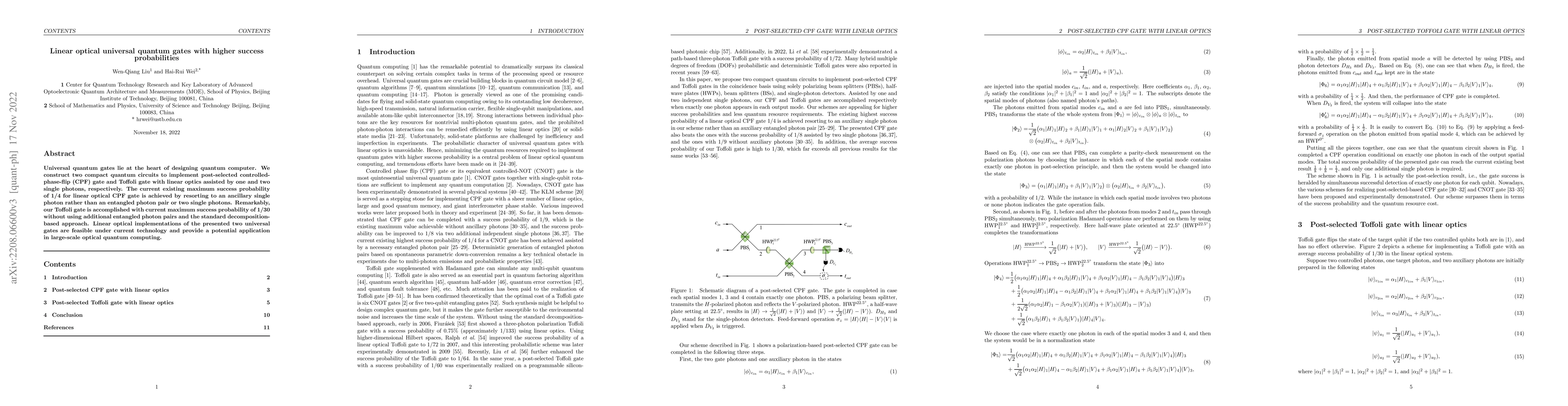 Thumbnail for Linear optical universal quantum gates with higher success probabilities