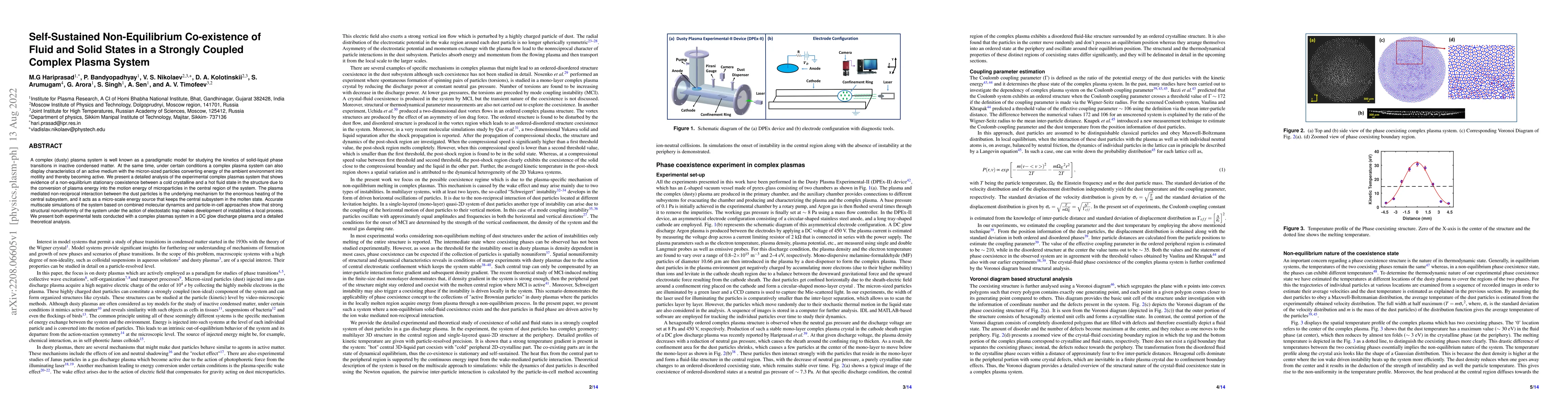 Thumbnail for Self-Sustained Non-Equilibrium Co-existence of Fluid and Solid States in
  a Strongly Coupled Complex Plasma System