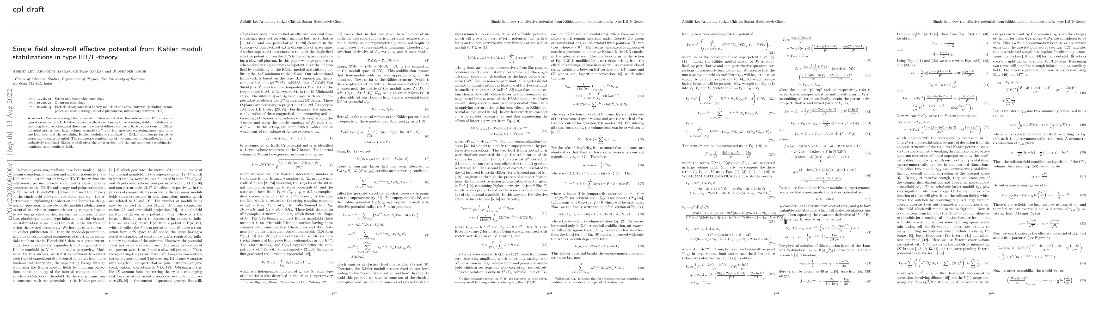 Thumbnail for Single field slow-roll effective potential from K\"ahler moduli
  stabilizations in type IIB/F-theory