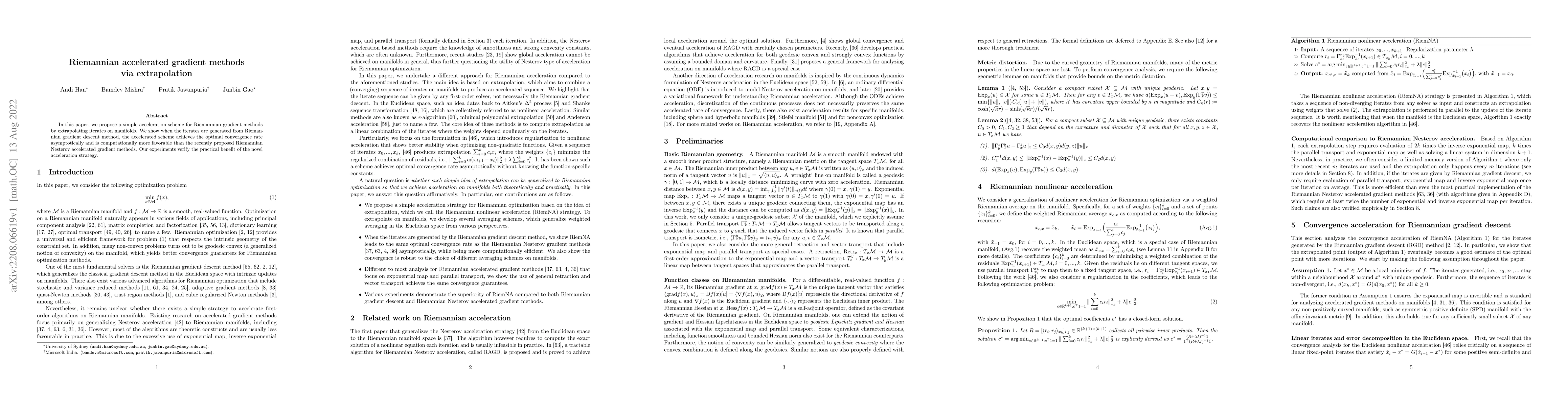 Thumbnail for Riemannian accelerated gradient methods via extrapolation