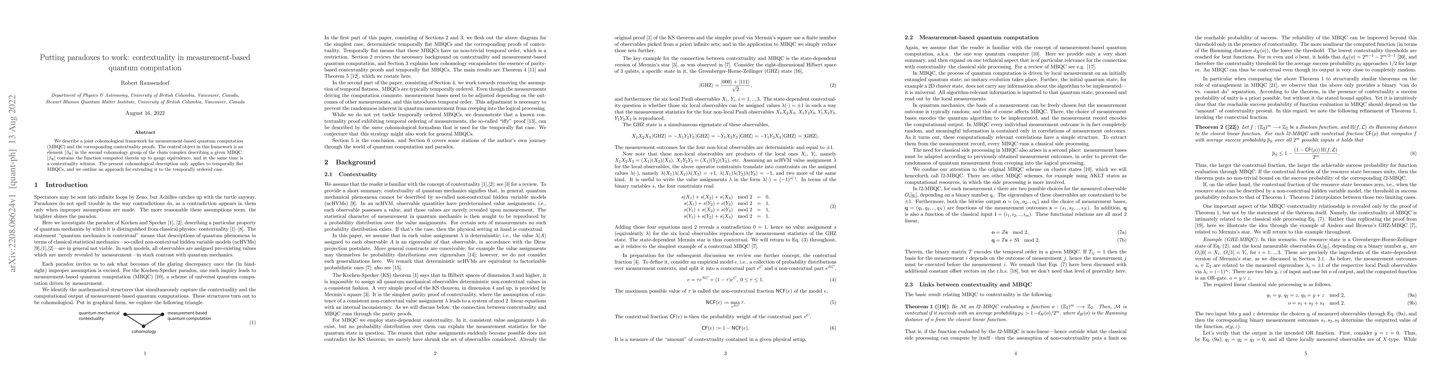 Thumbnail for Putting paradoxes to work: contextuality in measurement-based quantum
  computation