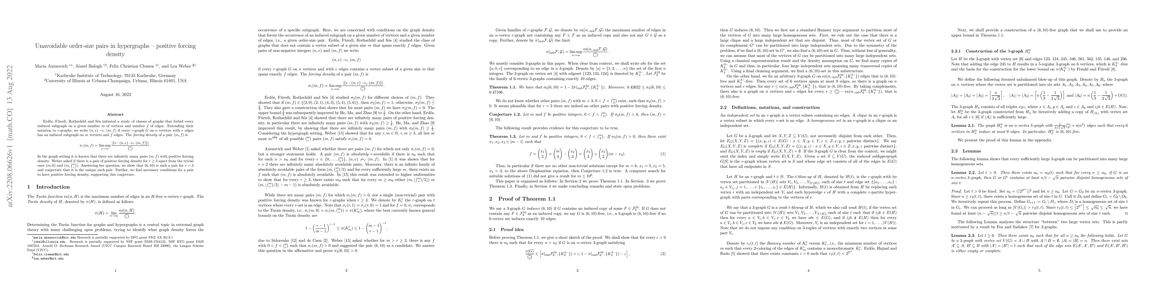 Thumbnail for Unavoidable order-size pairs in hypergraphs -- positive forcing density