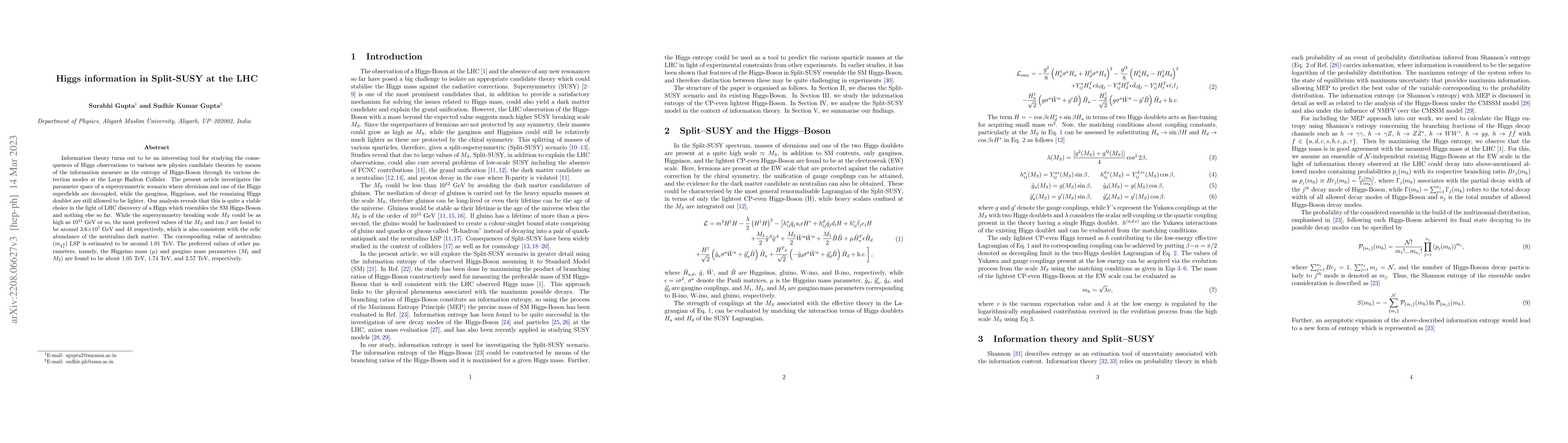 Thumbnail for Higgs information in Split-SUSY at the LHC