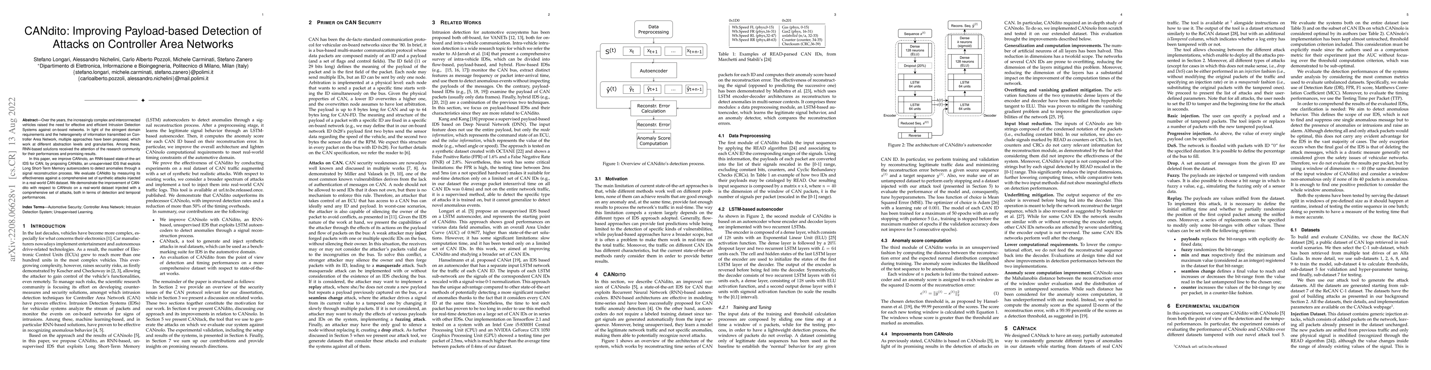 Thumbnail for CANdito: Improving Payload-based Detection of Attacks on Controller Area
  Networks