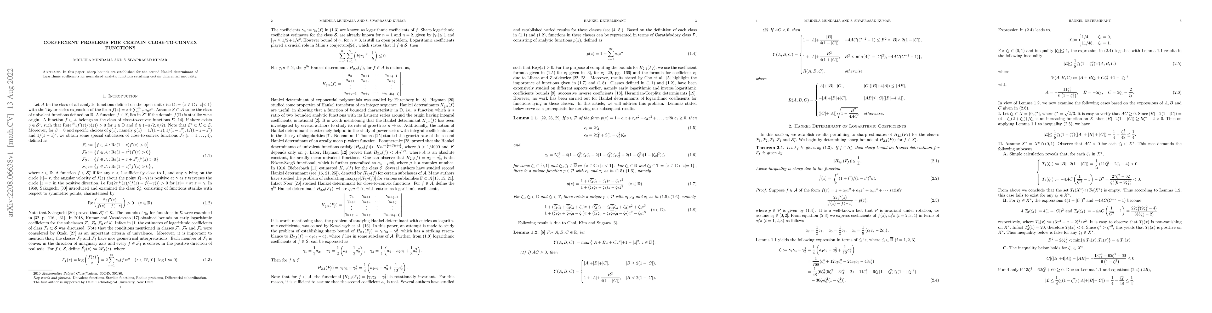 Thumbnail for Coefficient problems for certain Close-to-Convex Functions
