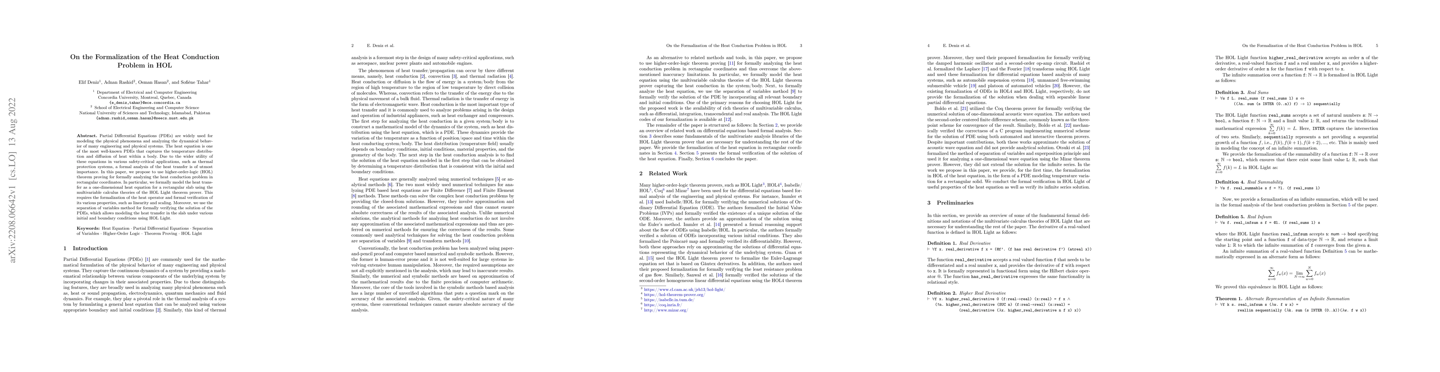 Thumbnail for On the Formalization of the Heat Conduction Problem in HOL