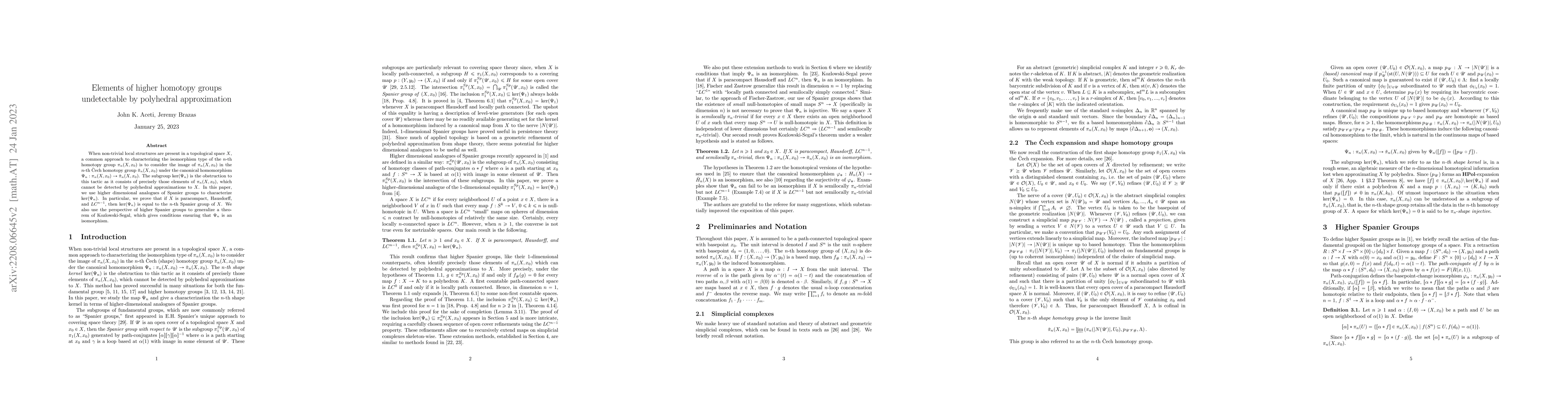 Thumbnail for Elements of higher homotopy groups undetectable by polyhedral
  approximation