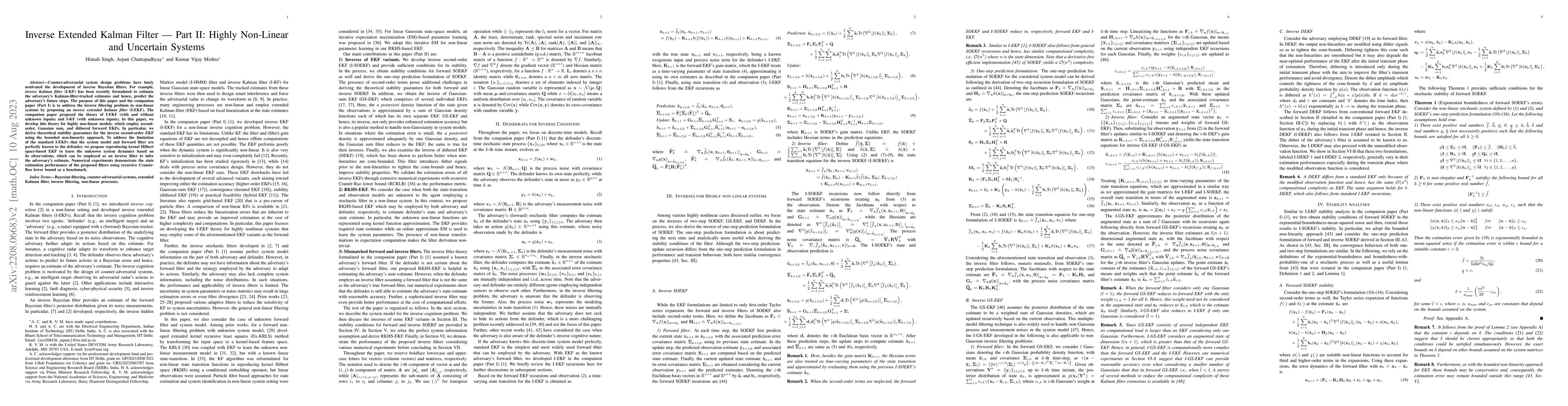 Thumbnail for Inverse Extended Kalman Filter -- Part II: Highly Non-Linear and
  Uncertain Systems