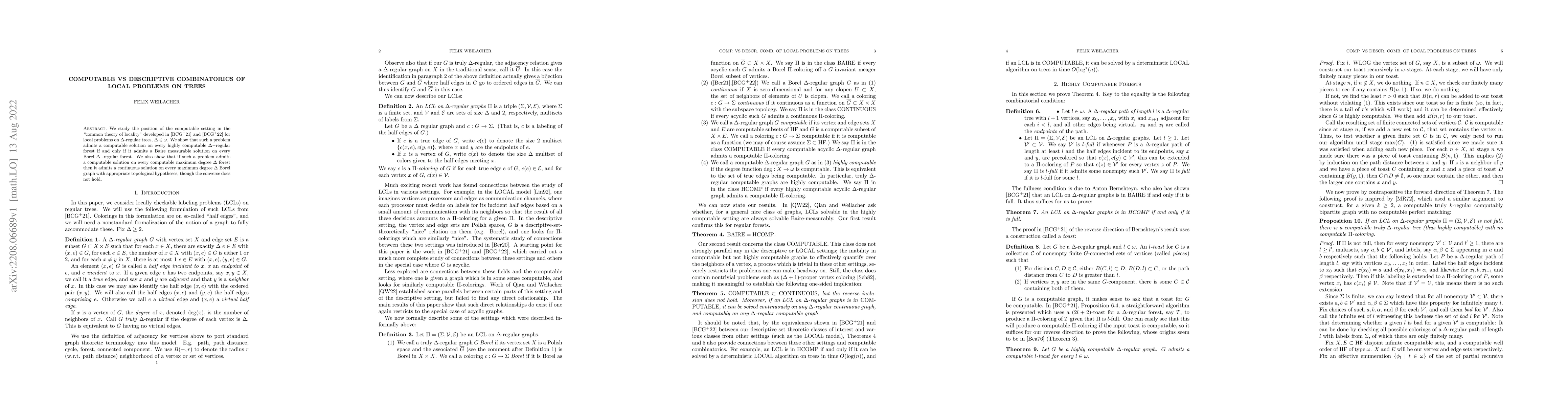Thumbnail for Computable vs Descriptive Combinatorics of Local Problems on Trees
