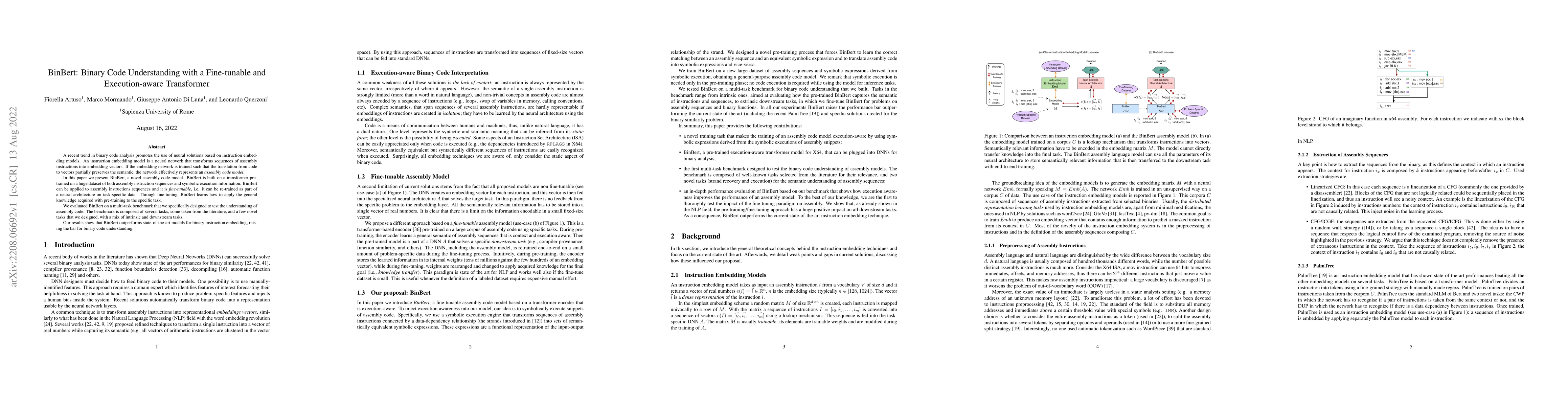 Thumbnail for BinBert: Binary Code Understanding with a Fine-tunable and
  Execution-aware Transformer