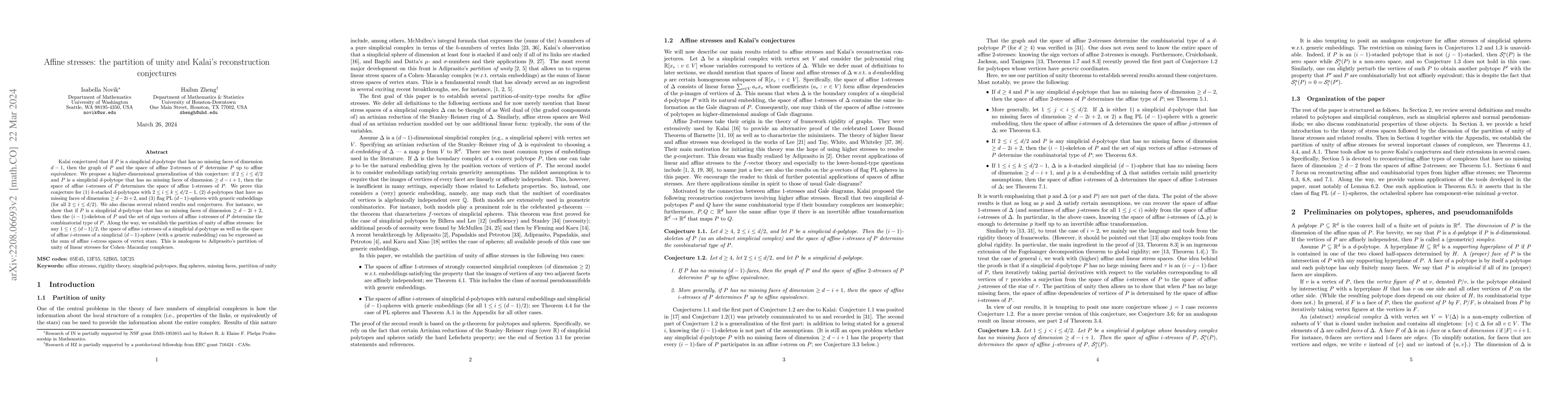 Thumbnail for Affine stresses: the partition of unity and Kalai's reconstruction
  conjectures
