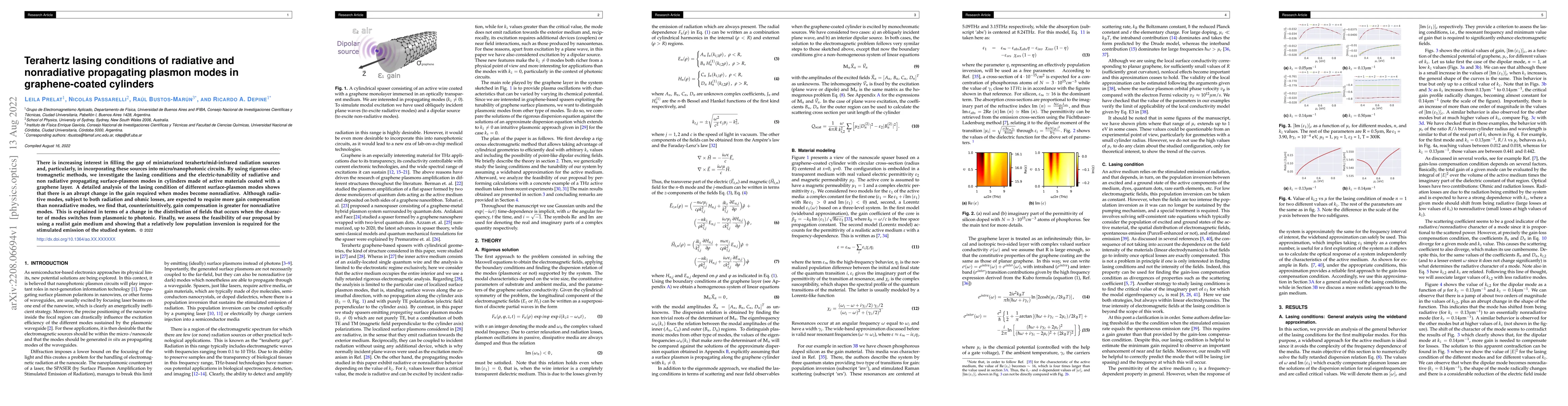 Thumbnail for Terahertz lasing conditions of radiative and nonradiative propagating
  plasmon modes in graphene-coated cylinders